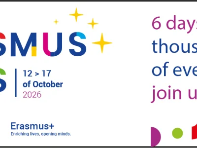 Banner der Erasmus Days 2026 vom 12.–17. Oktober sowie den Logos der EU und Erasmus+
