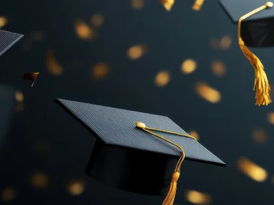 Alumni Hüte fliegen durch die Luft.