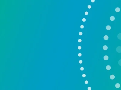 Verlaufenden Farben in Grün, Türkis & Blau und konzentrischen Kreisen rund um mit Wappen der FHWN